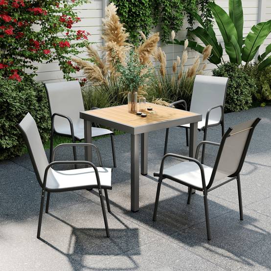 Lot de 4 chaises de jardin empilables, dossier respirant et accoudoirs, capacité 120 kg, meubles de terrasse - Image 2