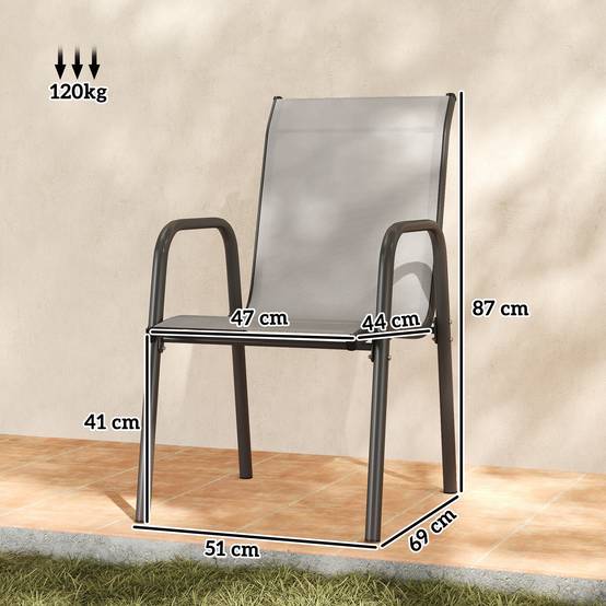 Lot de 4 chaises de jardin empilables, dossier respirant et accoudoirs, capacité 120 kg, meubles de terrasse - Image 3