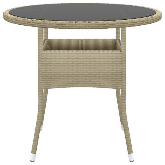 PANGIVO - Table de jardin beige résine tressée et verre trempé 80 x 75 cm - PANGIVO - Image 2