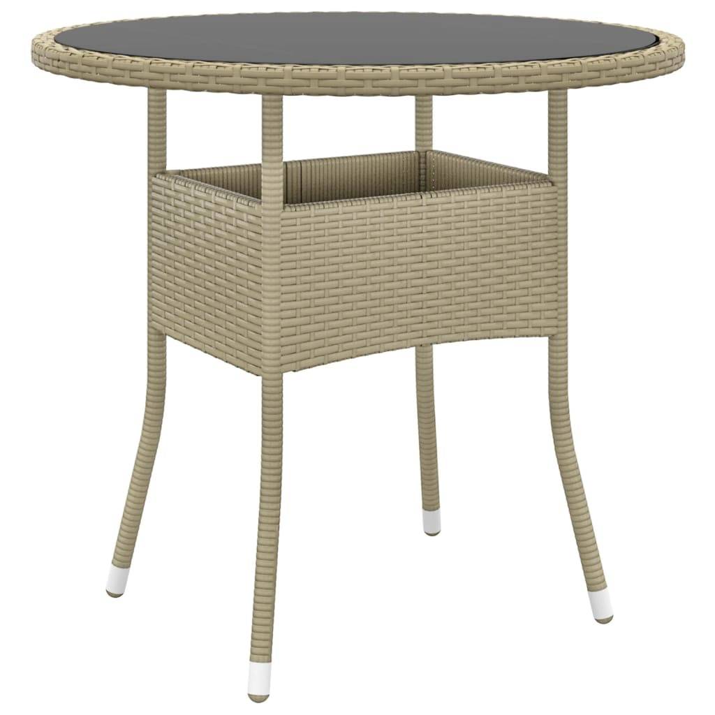 PANGIVO - Table de jardin beige résine tressée et verre trempé 80 x 75 cm - PANGIVO