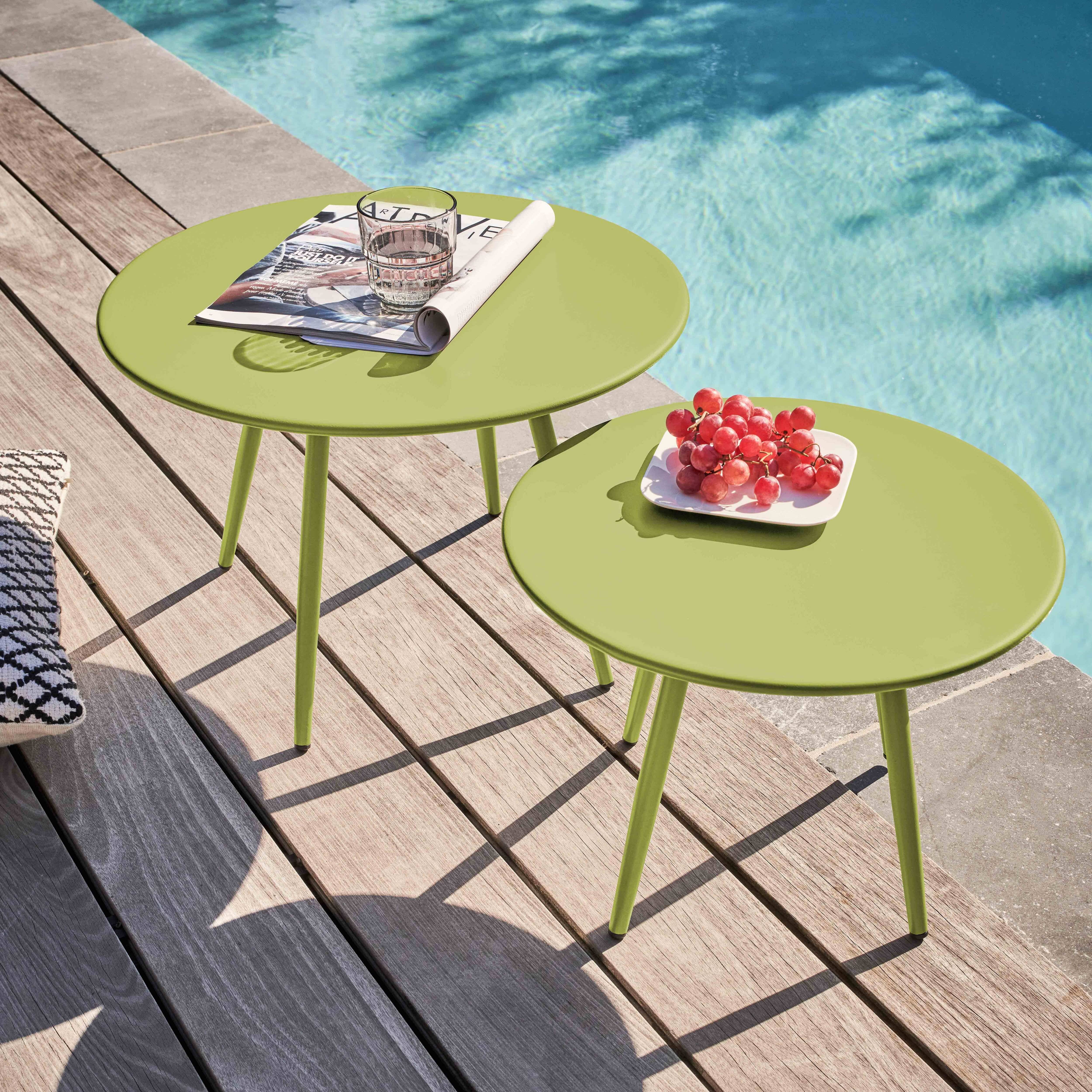Oviala - Table basse de jardin ronde en métal vert 40 cm Palavas - Oviala - Imagen 3