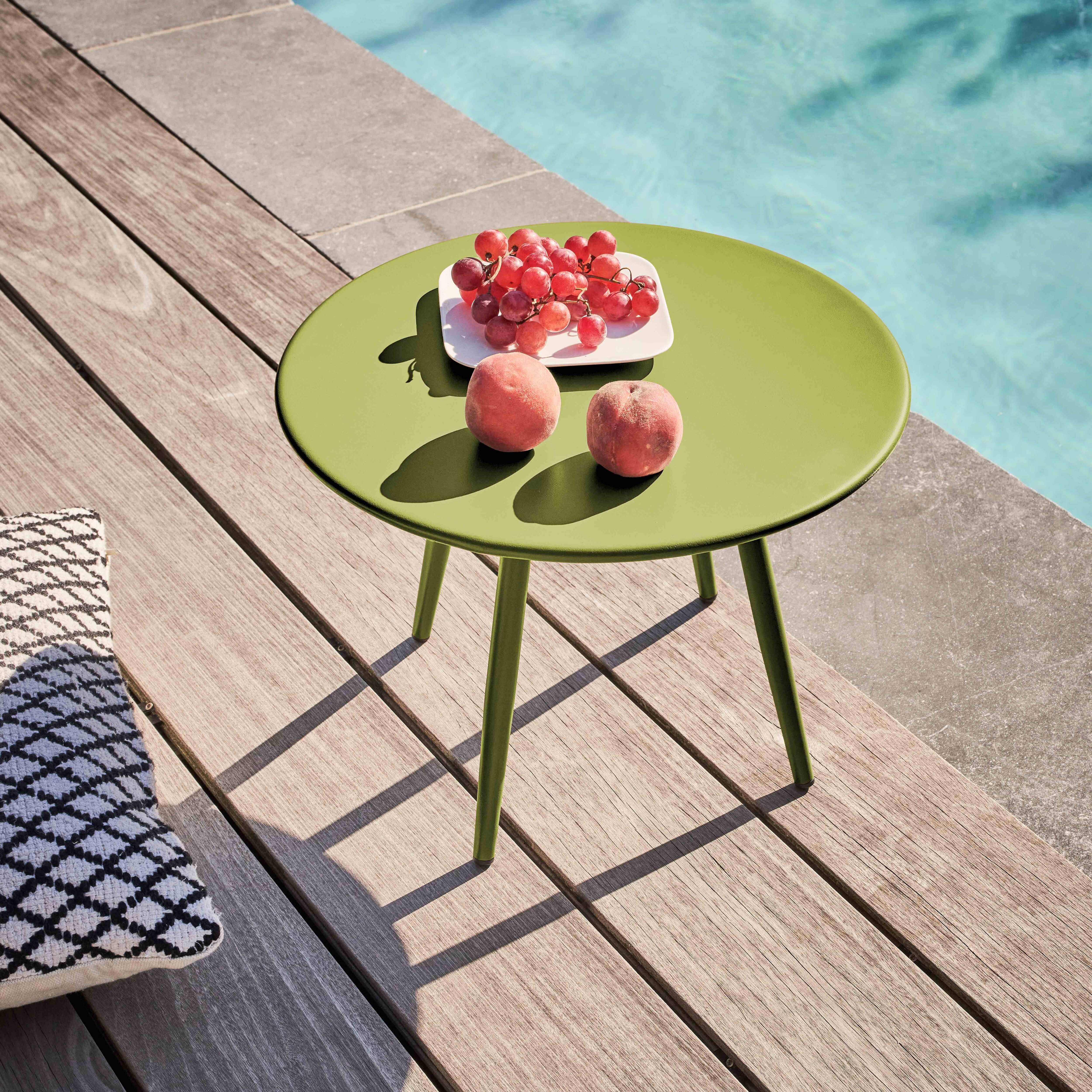 Oviala - Table basse de jardin ronde en métal vert 40 cm Palavas - Oviala - Imagen 2