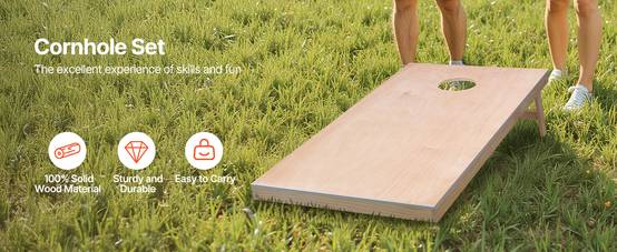 VEVOR Jeu cornhole 125.5x60cm, bois massif, sac transport, intérieur/extérieur, jardin, plage. - Image 9