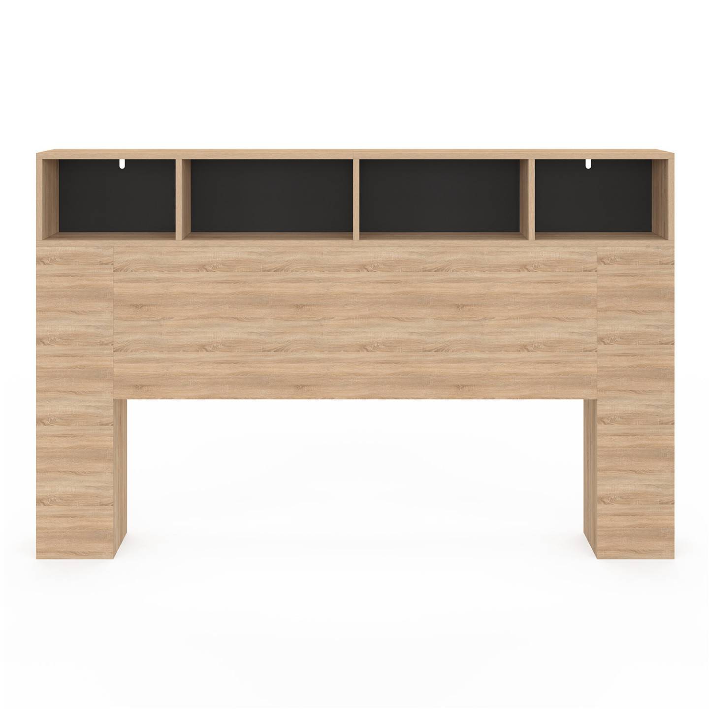 Tête de lit sur pied CLEO 165 cm avec rangements fermés et niches façon hêtre et noir - Image 3