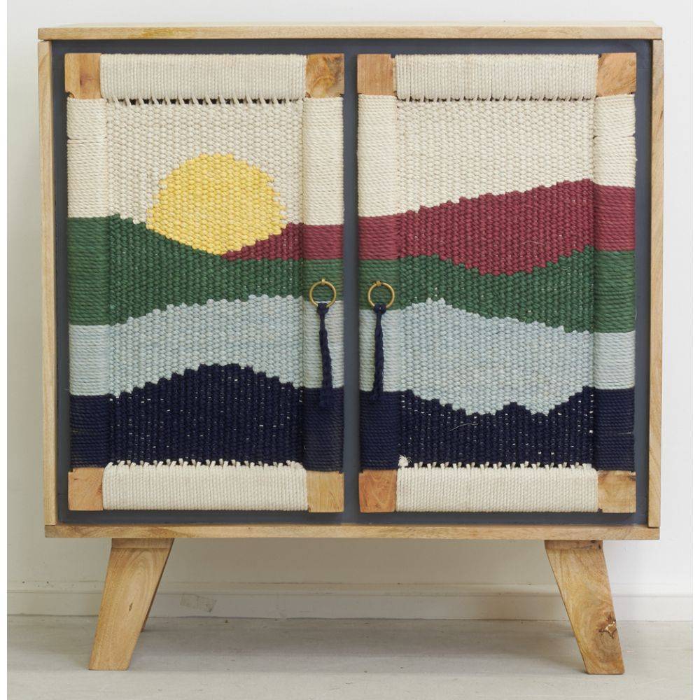 Aubry Gaspard - Buffet artisanal en manguier et coton tissé SUNSET 2 portes - Imagen 3
