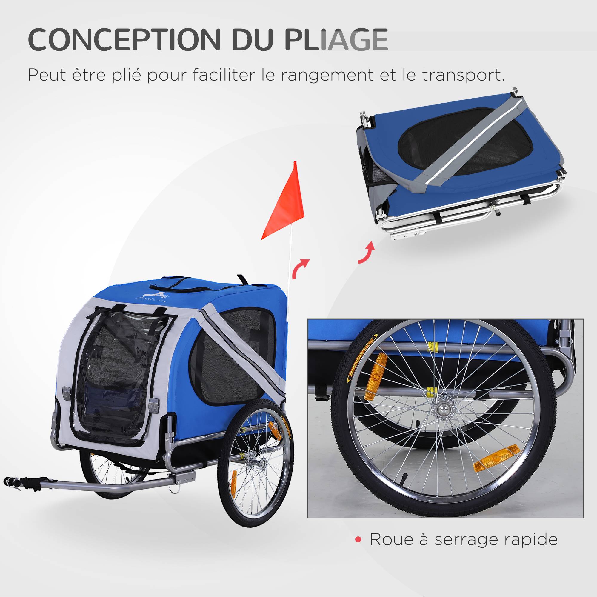Remorque vélo pour chien animaux 8 réflecteurs drapeau barre attelage — free download