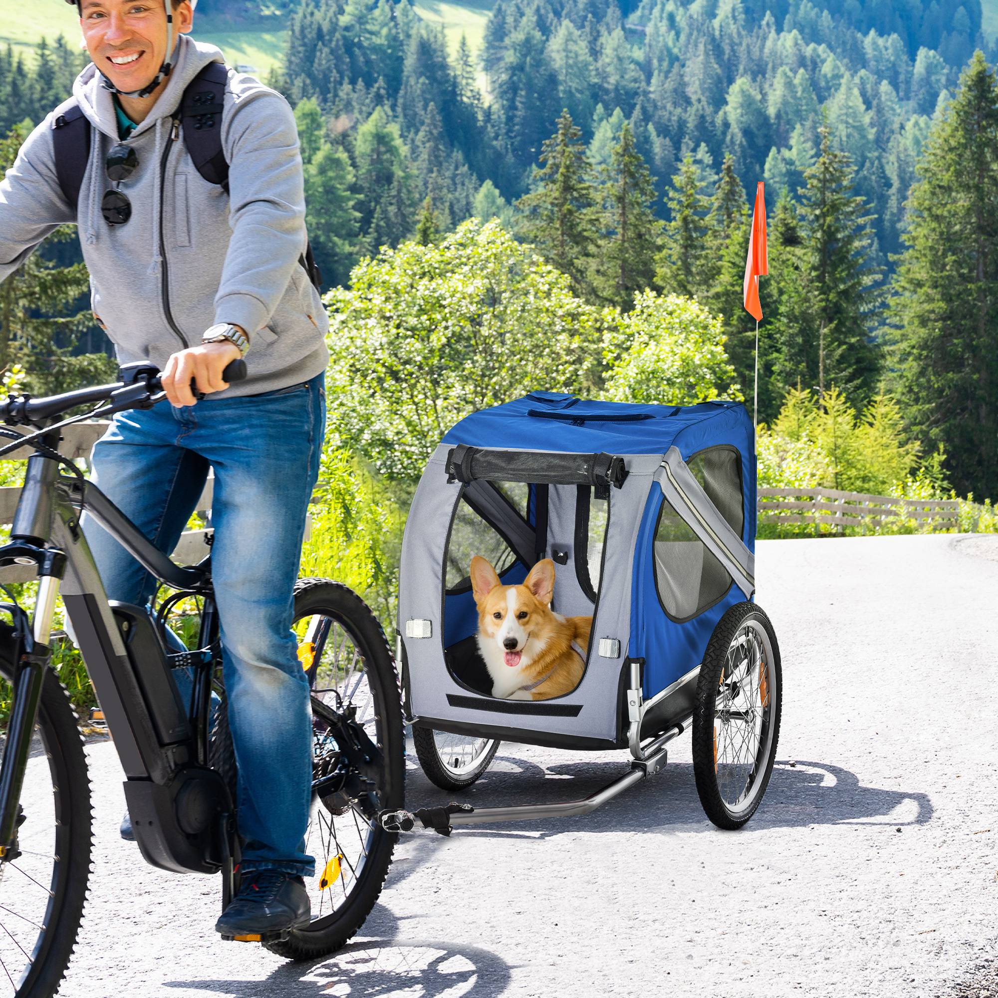 Remorque vélo pour chien animaux 8 réflecteurs drapeau barre attelage — free download