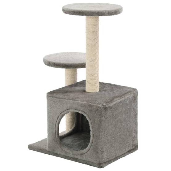 Helloshop26 - Arbre à chat griffoir grattoir niche jouet animaux peluché en sisal 60 cm gris - Image 4
