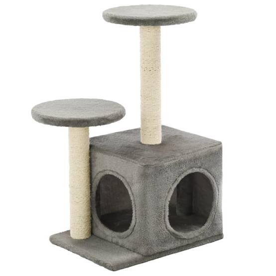 Helloshop26 - Arbre à chat griffoir grattoir niche jouet animaux peluché en sisal 60 cm gris - Image 2