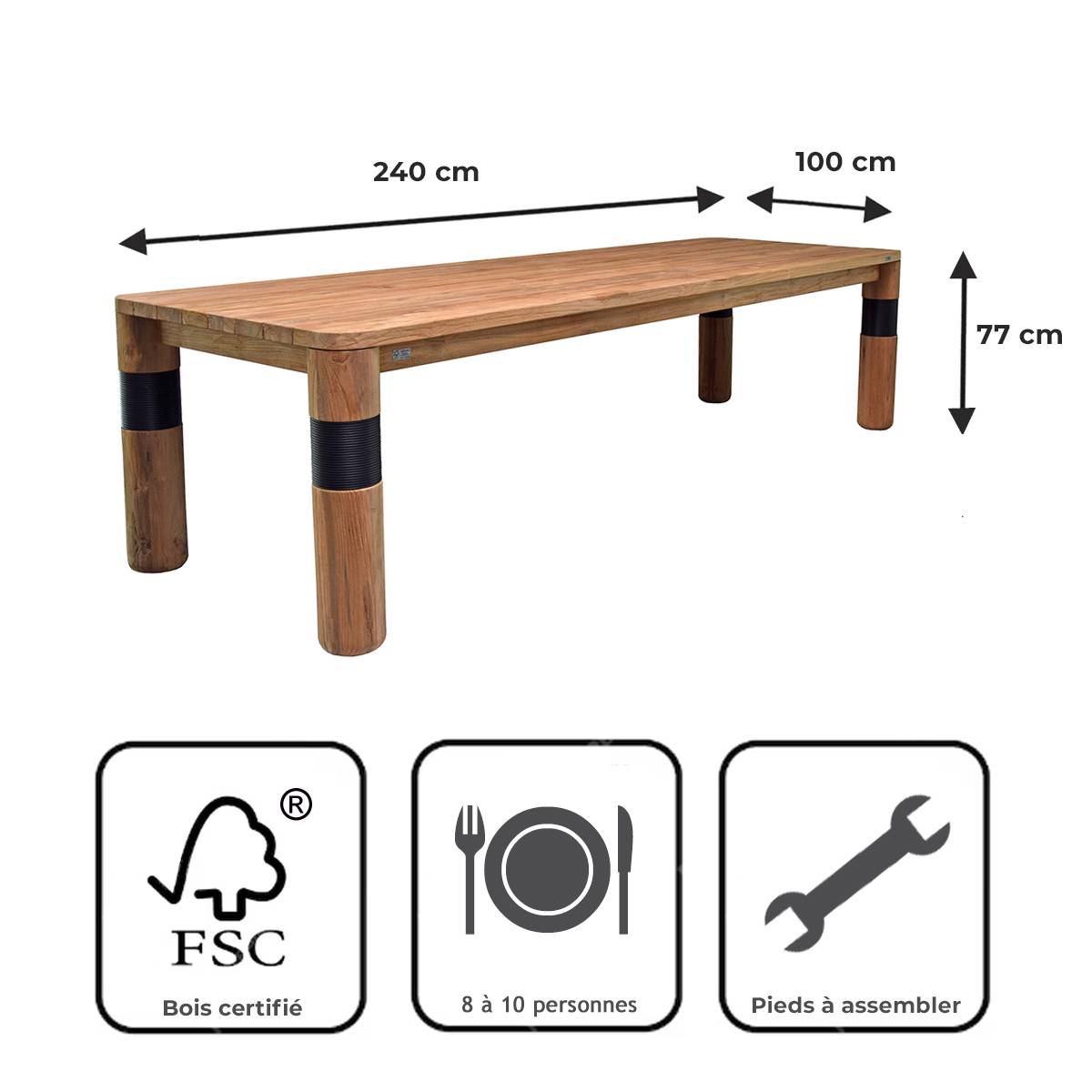 Table en teck recyclé 240 cm, Galactus - Gecko Jardin - Image 8