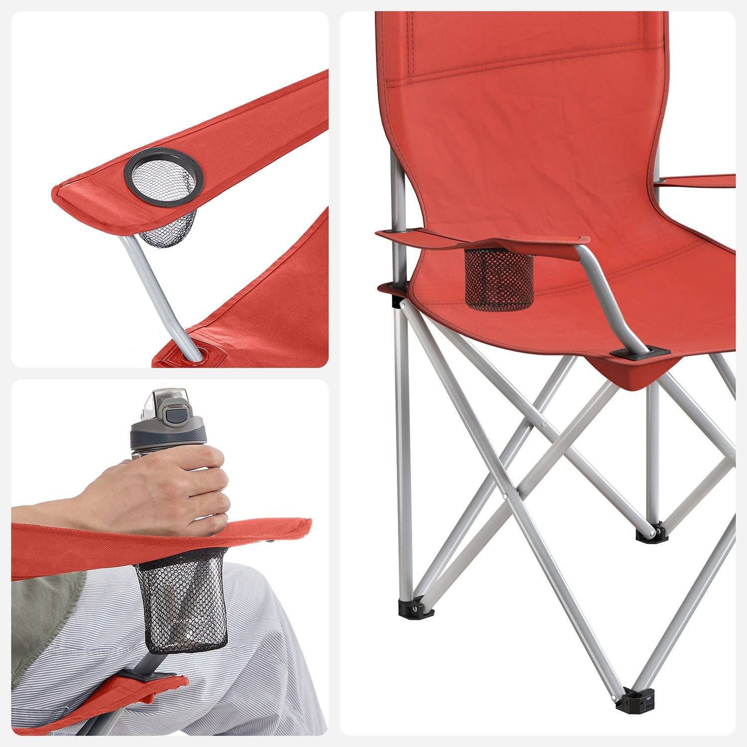 Helloshop26 - Lot de 2 chaises de camping pliables sièges pliantes extérieur confortable avec accoudoirs et porte-gobelets cadre stable capacité de charge 120 kg r - Imagen 2