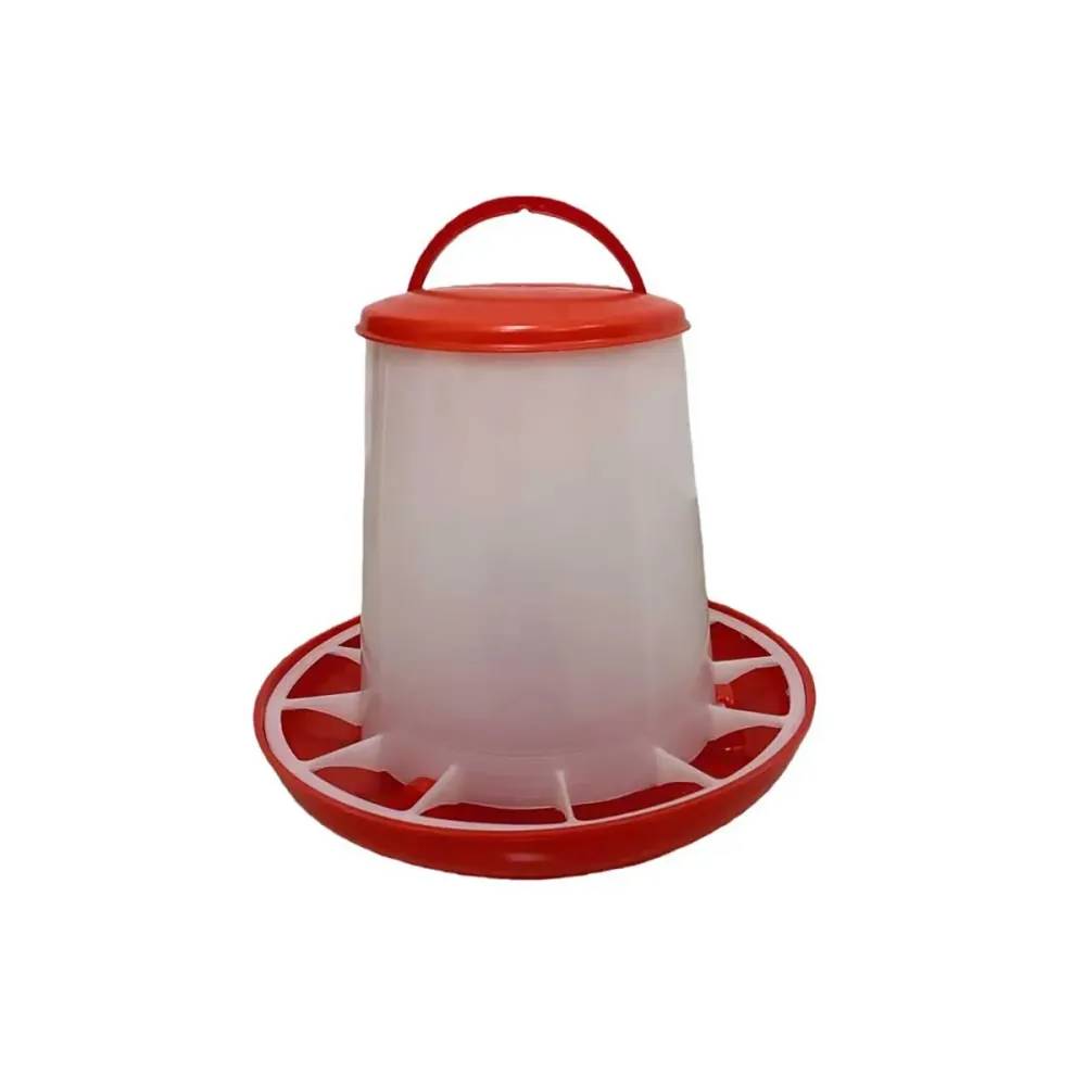 Mangeoire plastique avec poignée 3 kg pour volailles - Rouge et blanc - Image 1