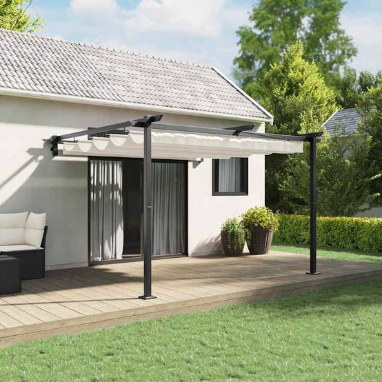 Pergola Murale Adossée Acier Toit Rétractable 3x3 m Crème pour Jardin Patio - ComfortXL Outdoor Living - Image 1