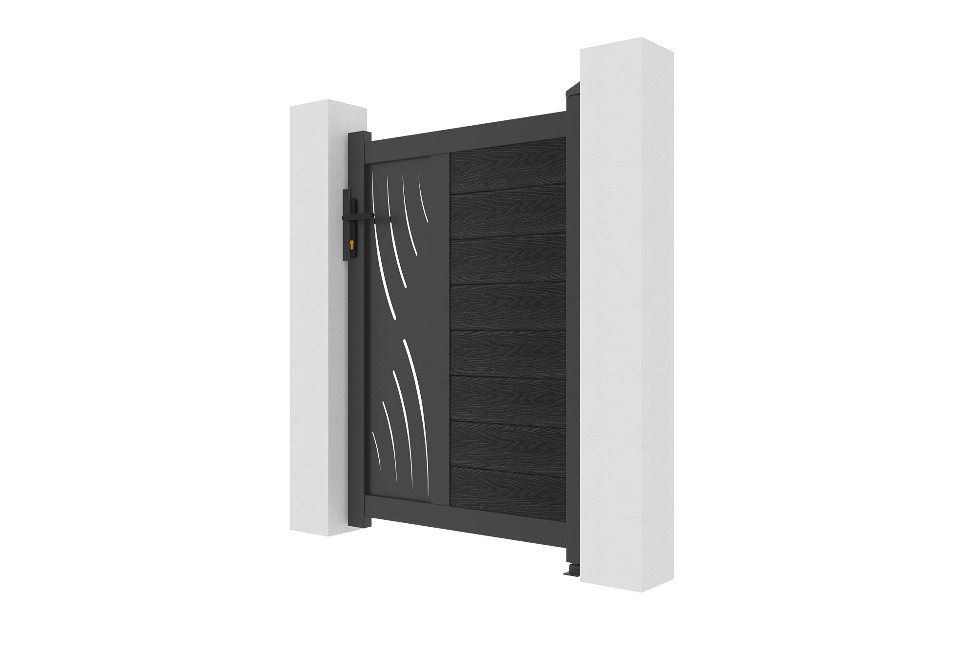 CASANOOV - Portillon bois composite 1m ATHOS VELETA H.140cm gris anthracite avec cadre aluminium + 2 poteaux EIFEL aluminium 20x20cm - Image 4
