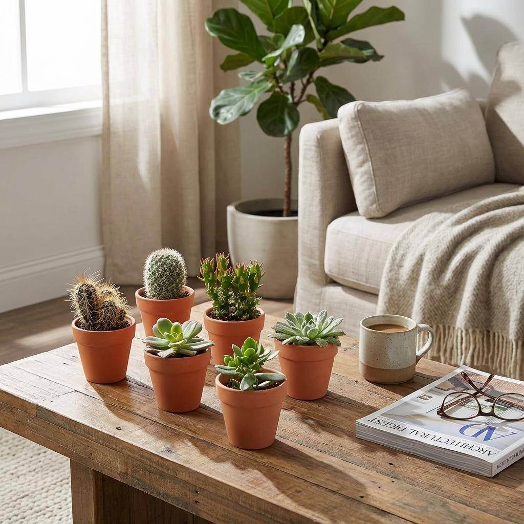 Mini Mélange de Cactus & Succulentes - Pot de 8cm - Hauteur: 5-10 cm - pots en terre cuite - 6 plantes - Plantes d'intérieur - Image 2