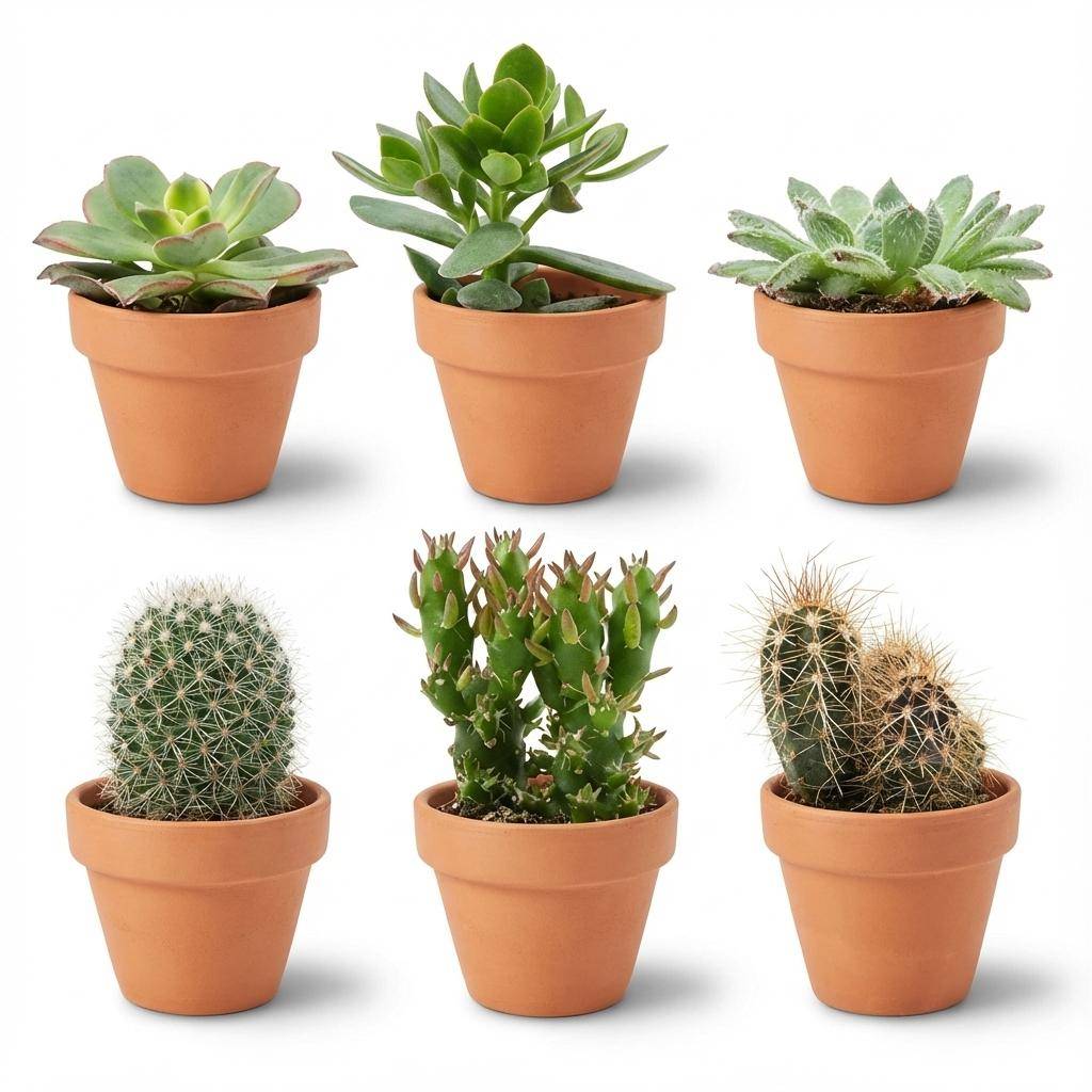 Mini Mélange de Cactus & Succulentes - Pot de 8cm - Hauteur: 5-10 cm - pots en terre cuite - 6 plantes - Plantes d'intérieur - Image 1