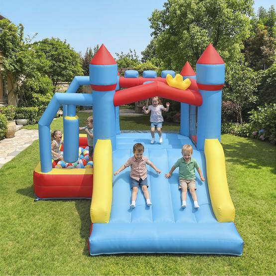 Château gonflable 5 en 1 avec souffleur, parc aquatique structure gonflable, toboggans, trampoline, multicolore - Image 4