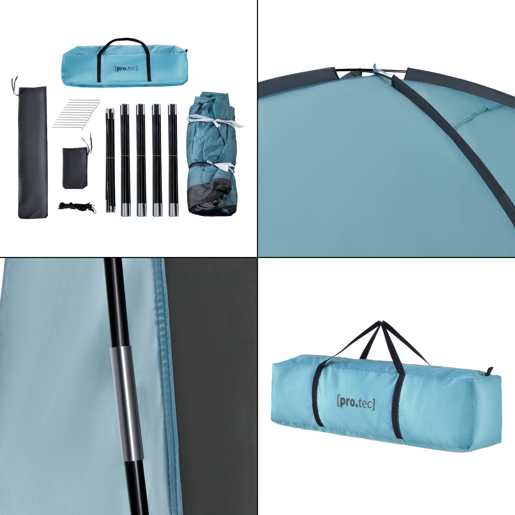 Pro.Tec - Tonnelle de camping Grästorp avec guirlande à 96 LED 345 x 345 x 247 cm bleu clair [pro.tec] - Image 6
