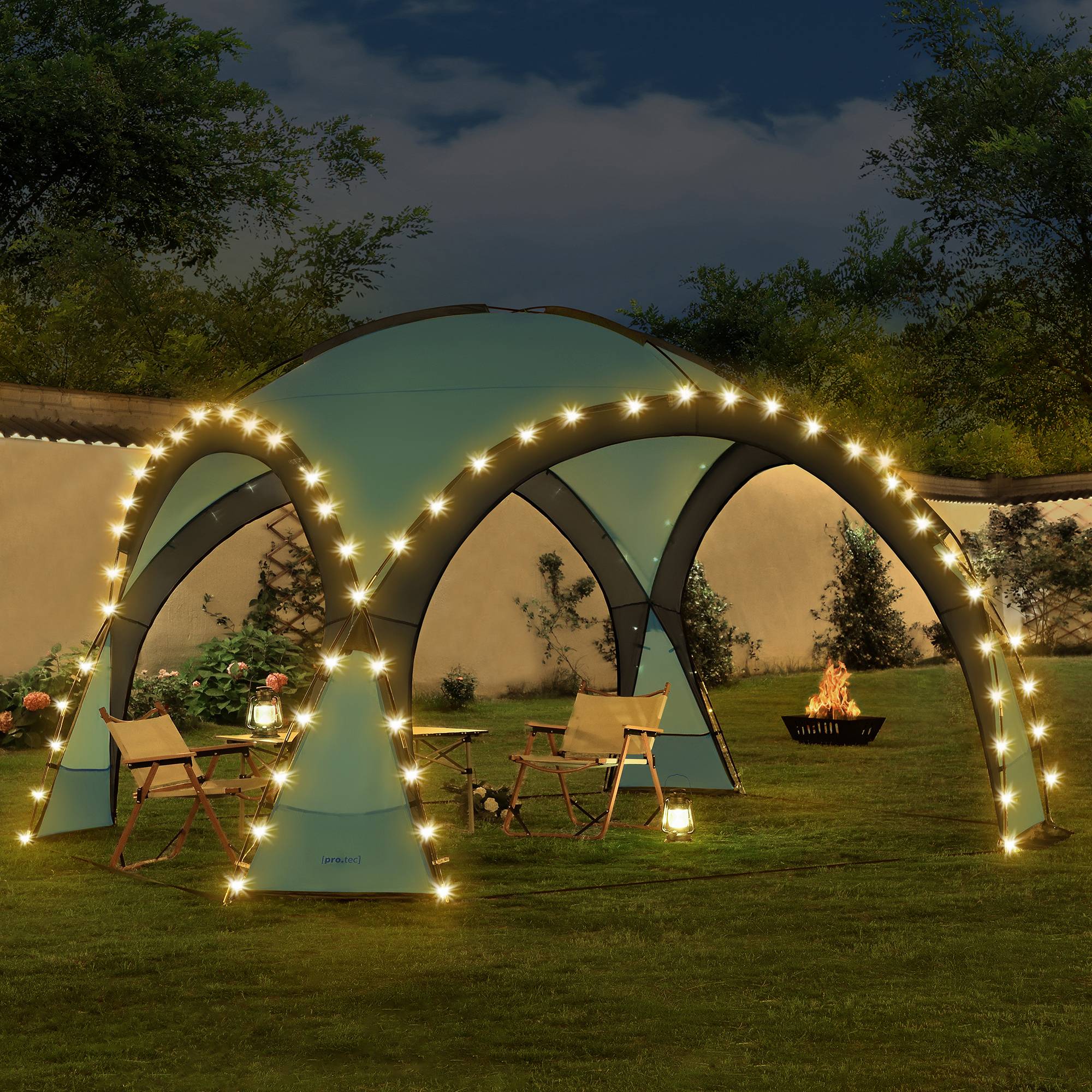 Pro.Tec - Tonnelle de camping Grästorp avec guirlande à 96 LED 345 x 345 x 247 cm bleu clair [pro.tec] - Image 2
