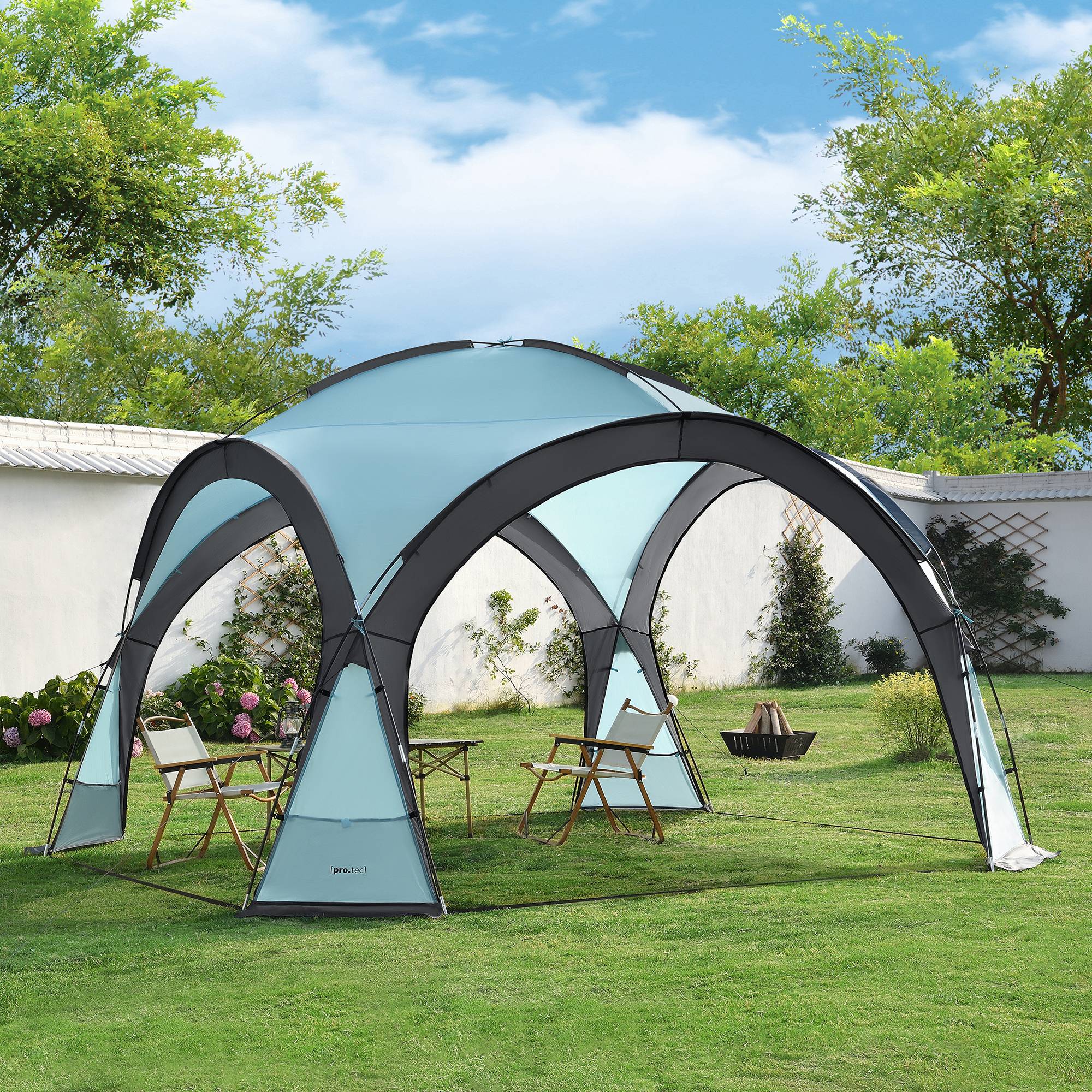 Pro.Tec - Tonnelle de camping Grästorp avec guirlande à 96 LED 345 x 345 x 247 cm bleu clair [pro.tec] - Image 3