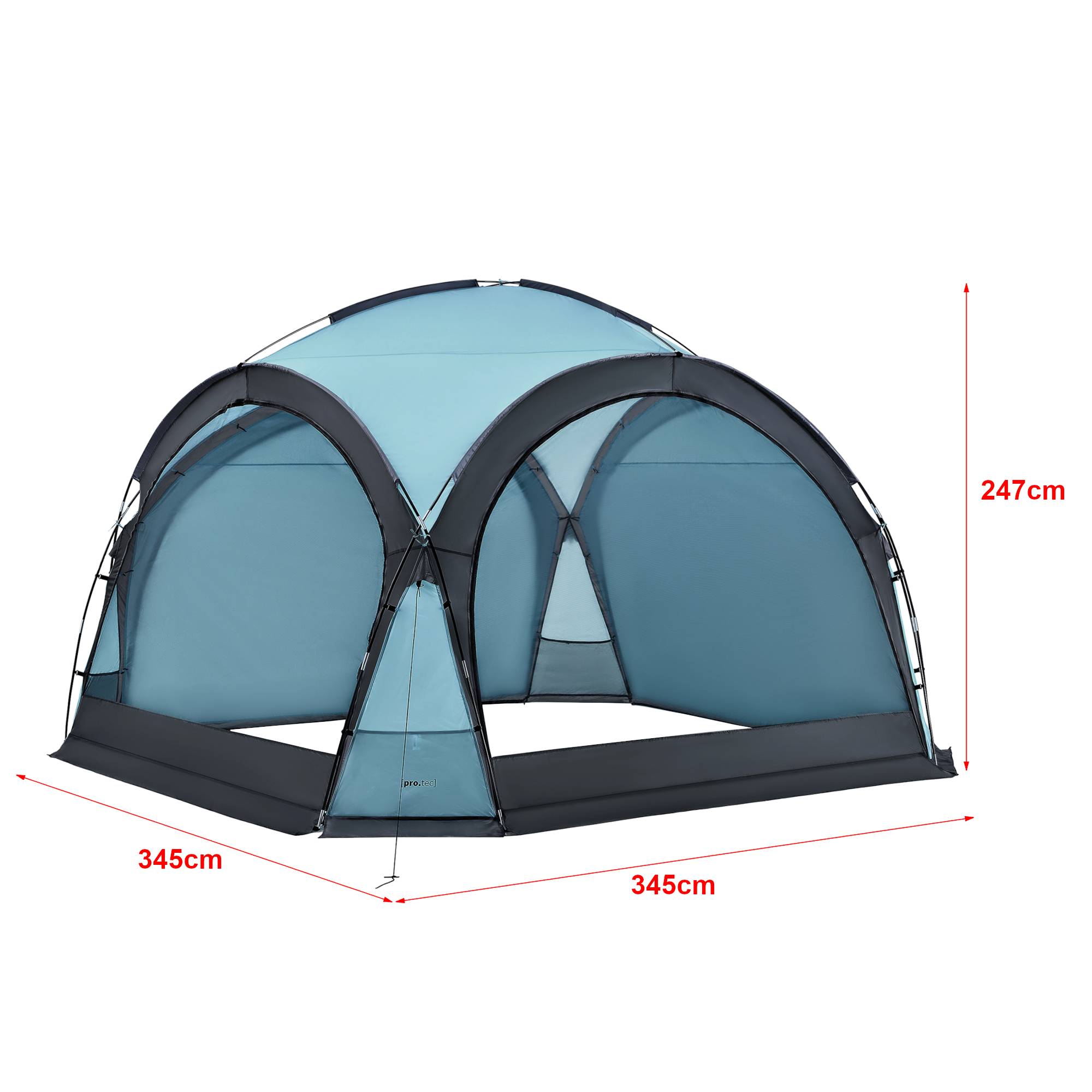Pro.Tec - Tonnelle de camping Grästorp avec guirlande à 96 LED 345 x 345 x 247 cm bleu clair [pro.tec] - Image 4