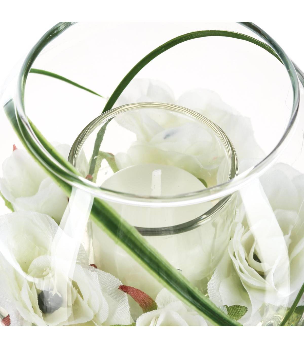 Composition florale artificielle Vase en verre D. 12 x P. 10 cm - Imagen 2