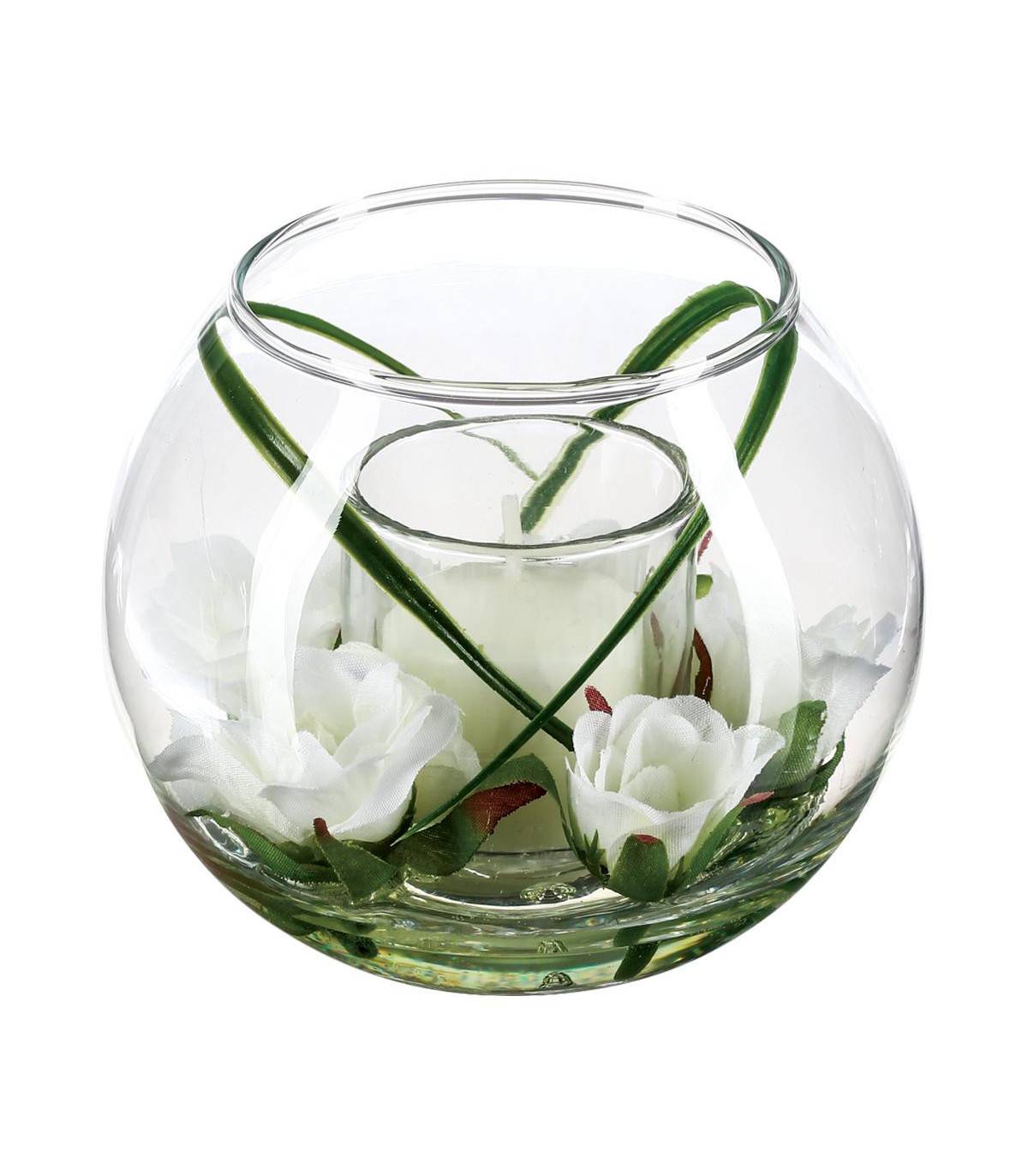 Composition florale artificielle Vase en verre D. 12 x P. 10 cm - Imagen 1