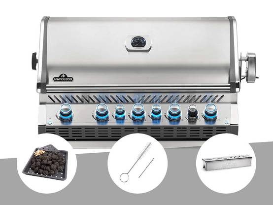 Napoleon - Barbecue gaz encastrable Prestige Pro 665 inox 5 brûleurs + Plateau charbon + Brosse brûleur + Boîtier de fumage - Napoléon - Image 1