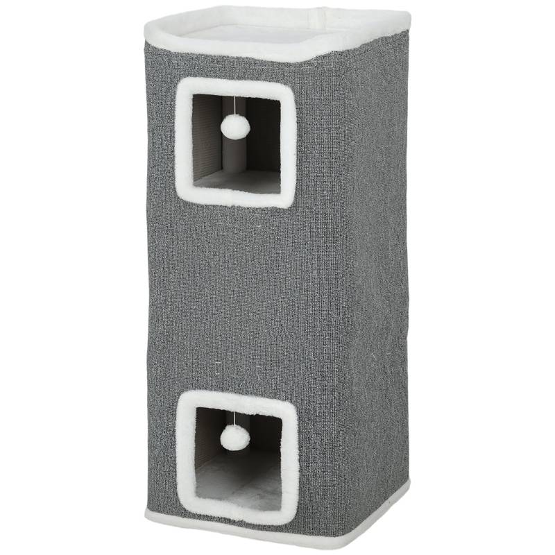 Tour à Chat Tonneau 4 Niveaux 3 Cachettes Griffoir Jeu Gris 100cm - ComfortXL Outdoor Living - Image 7