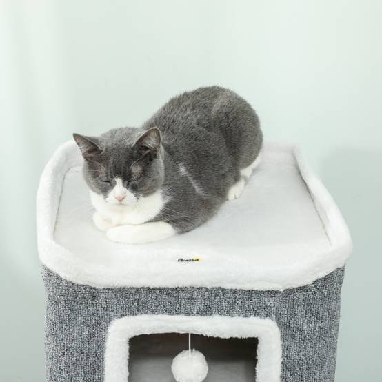 Tour à Chat Tonneau 4 Niveaux 3 Cachettes Griffoir Jeu Gris 100cm - ComfortXL Outdoor Living - Image 6