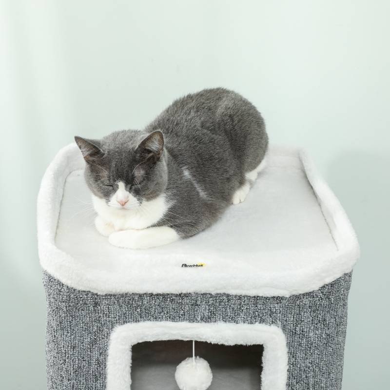 Tour à Chat Tonneau 4 Niveaux 3 Cachettes Griffoir Jeu Gris 100cm - ComfortXL Outdoor Living - Image 6