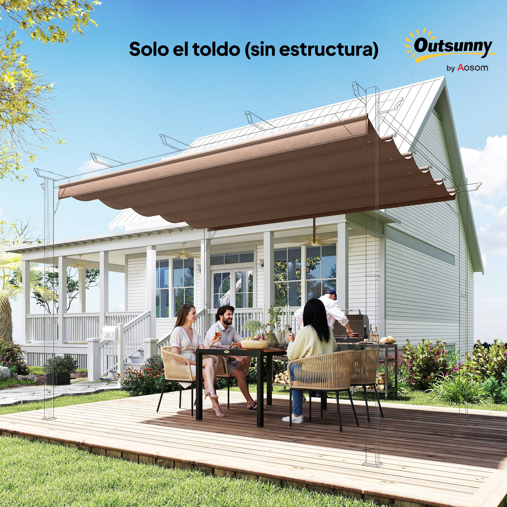 Toile de remplacement rétractable 2,5 x 2,55 m pour pergola 3 x 3 m, avec 10 trous de drainage, couleur café. - Image 10