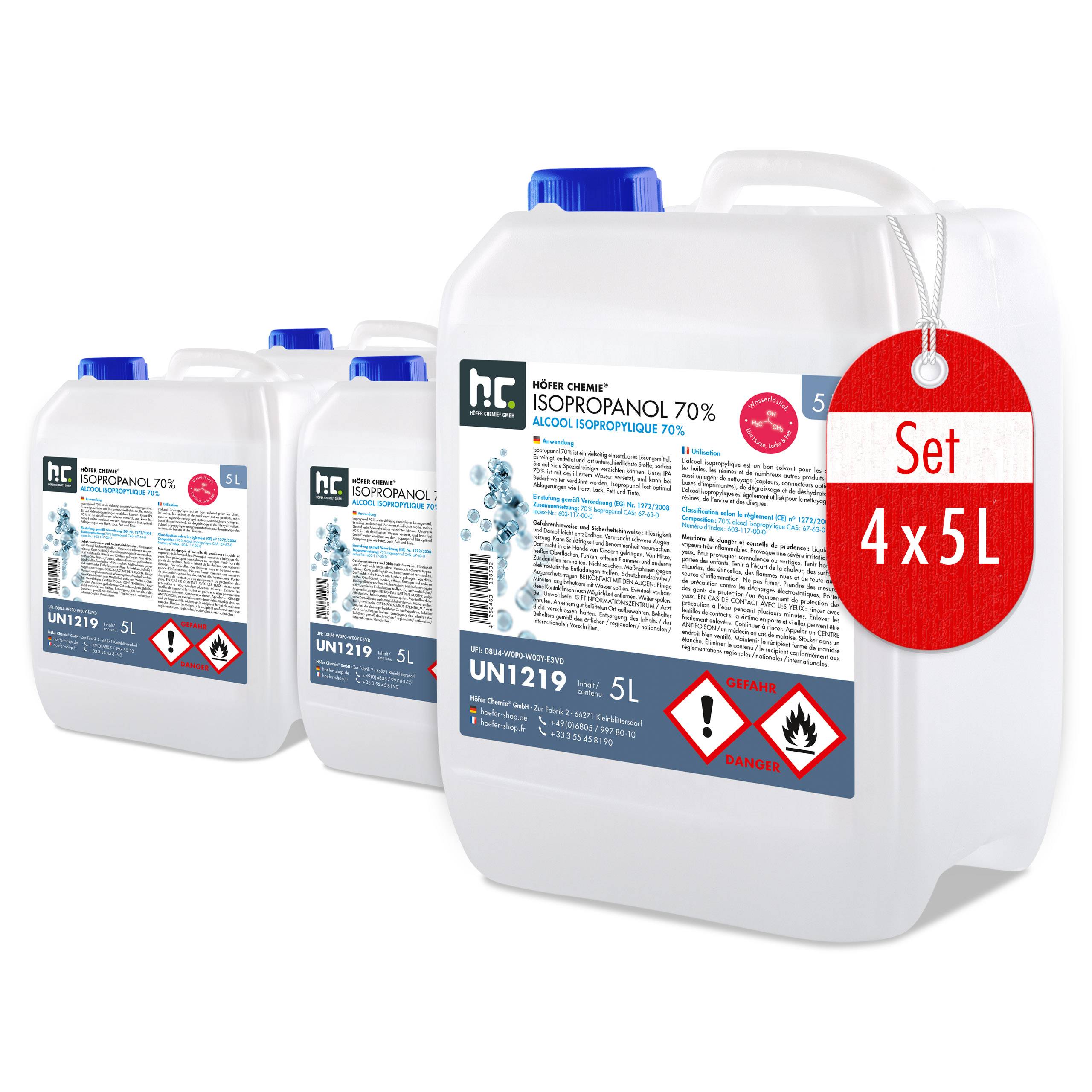 Alcool isopropylique 70% Höfer Chemie® en bidon de 5 L x 4 - Image 1
