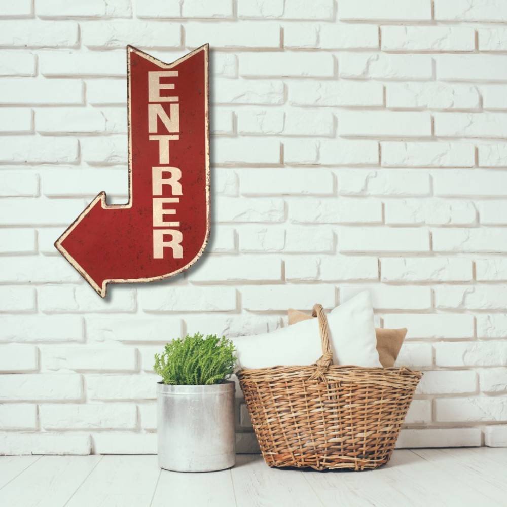 Plaque murale décorative vintage métal rouge porte entrée 40x25cm Chemin de campagne - Imagen 2