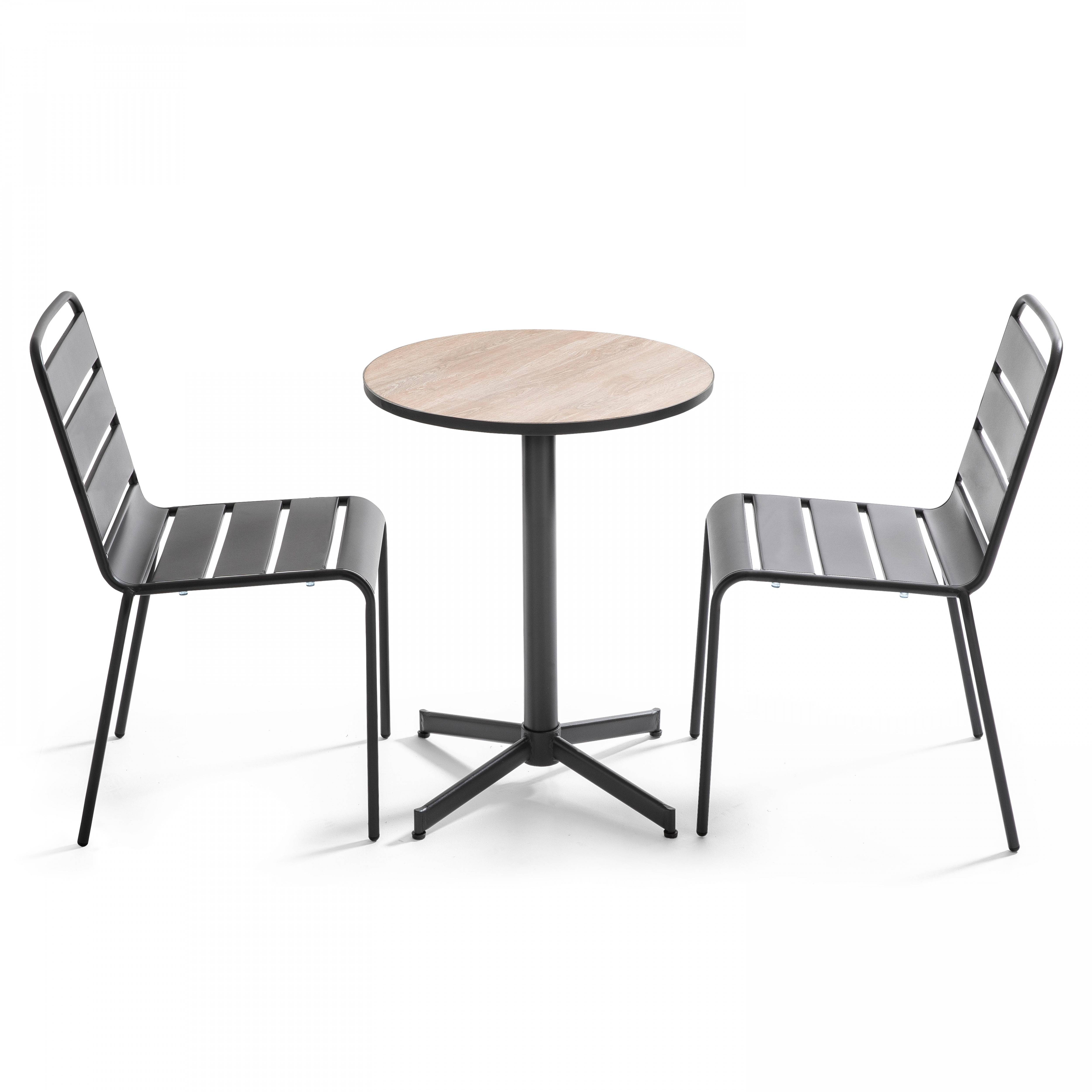 Oviala - Ensemble de terrasse table ronde et 2 chaises en métal bois Tivoli - Oviala - Imagen 1