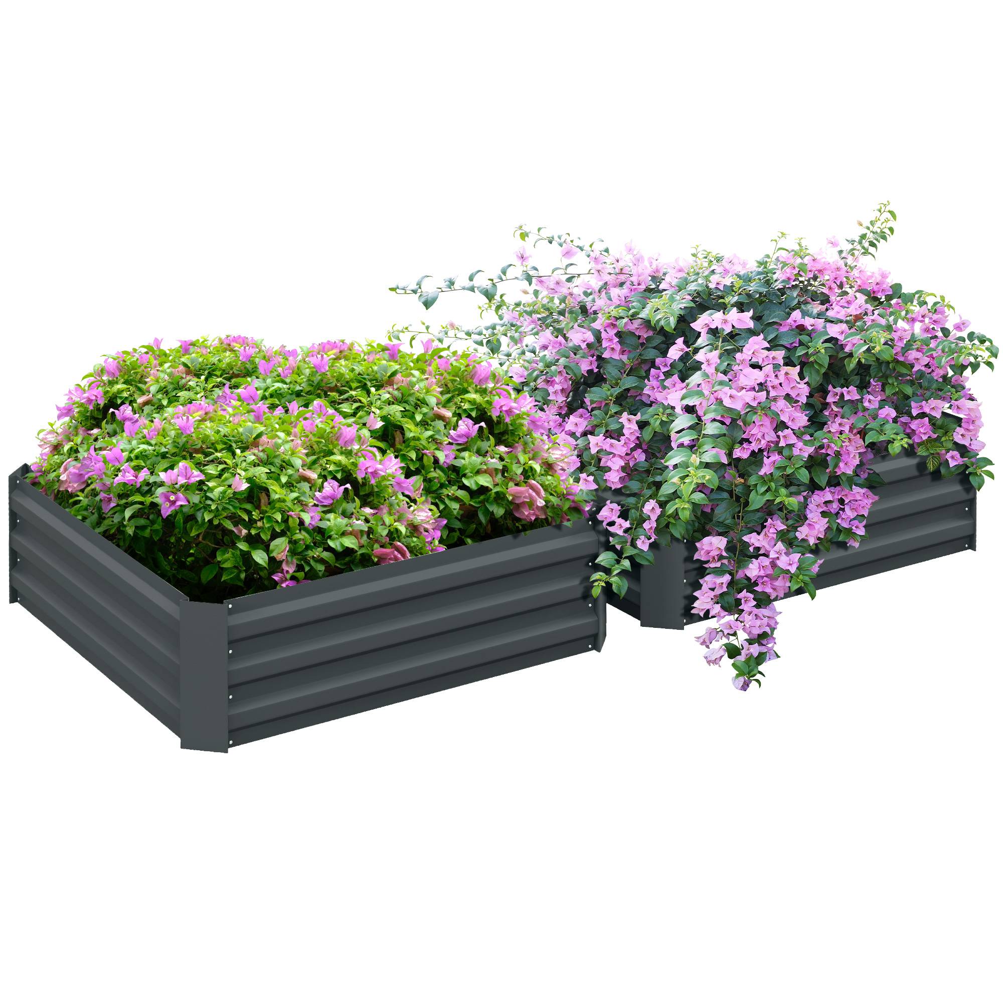 Lot de 2 carré potager de jardin dim. 100L x 100l x 30H cm - tôle d'acier ondulée gris foncé
