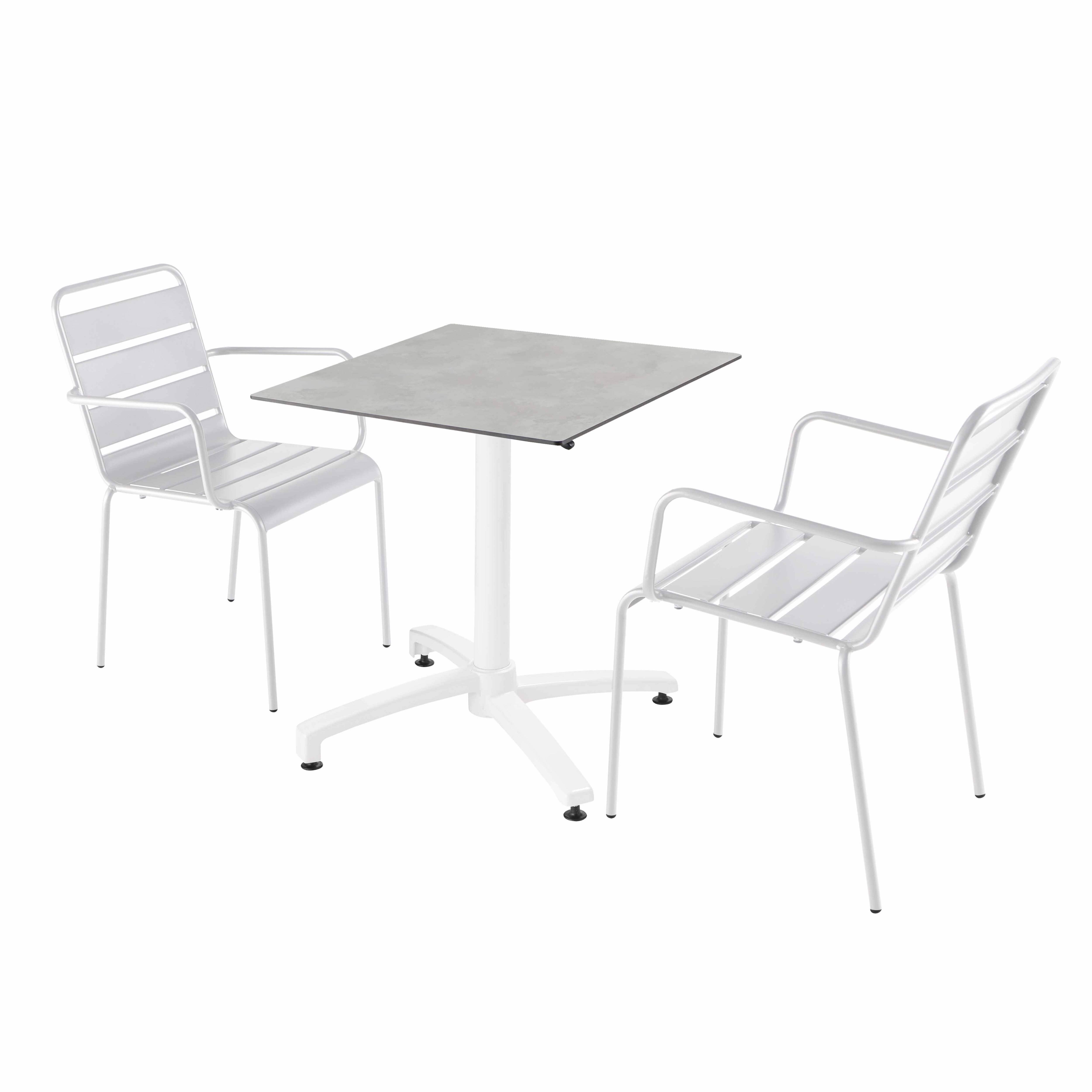 Oviala - Ensemble table terrasse stratifié béton avec 2 fauteuils blanc - Oviala - Imagen 1