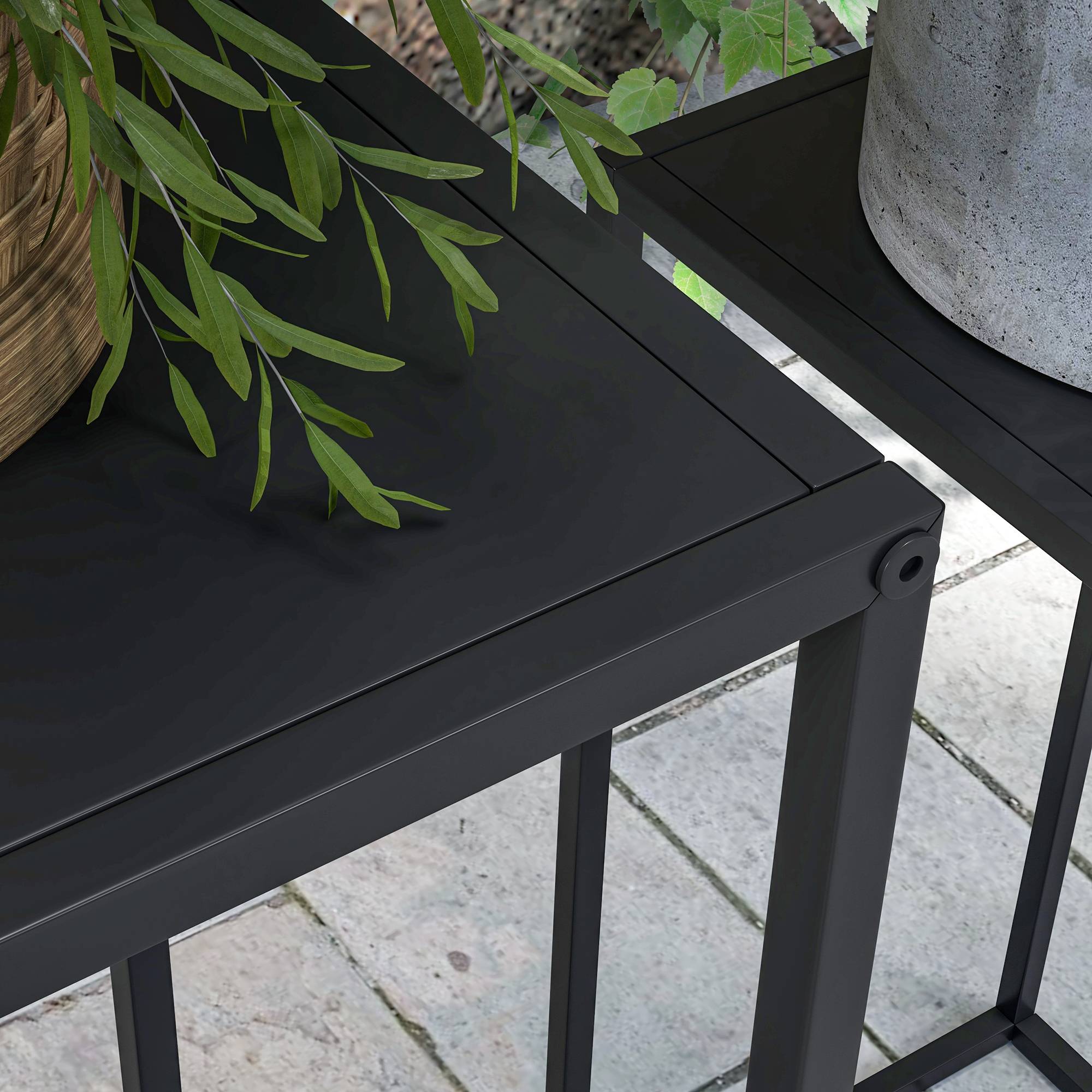 Lot de 2 supports pot de fleurs encastrables 2 hauteurs différentes 58,5 et 65 cm - acier noir - Image 9
