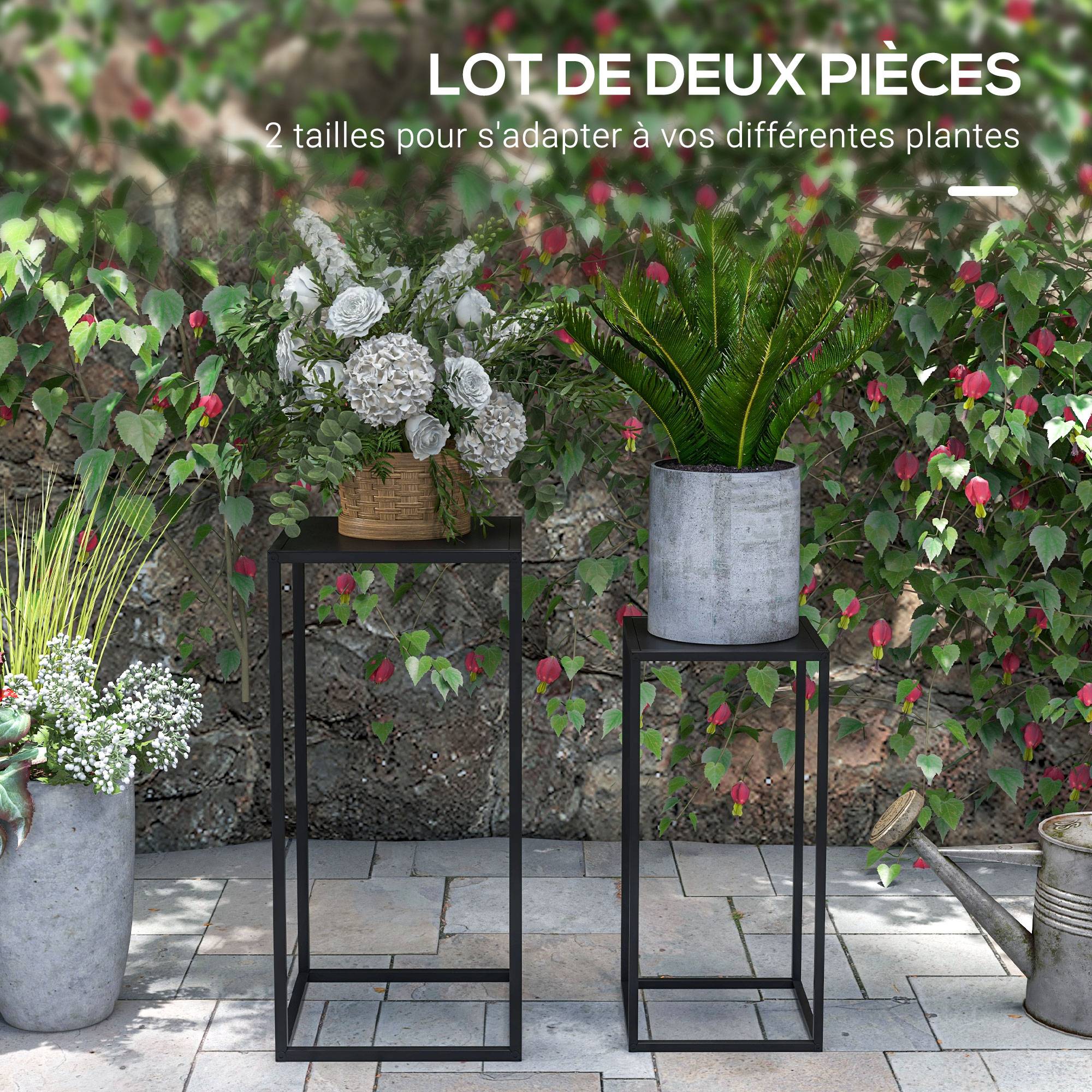 Lot de 2 supports pot de fleurs encastrables 2 hauteurs différentes 58,5 et 65 cm - acier noir - Image 6