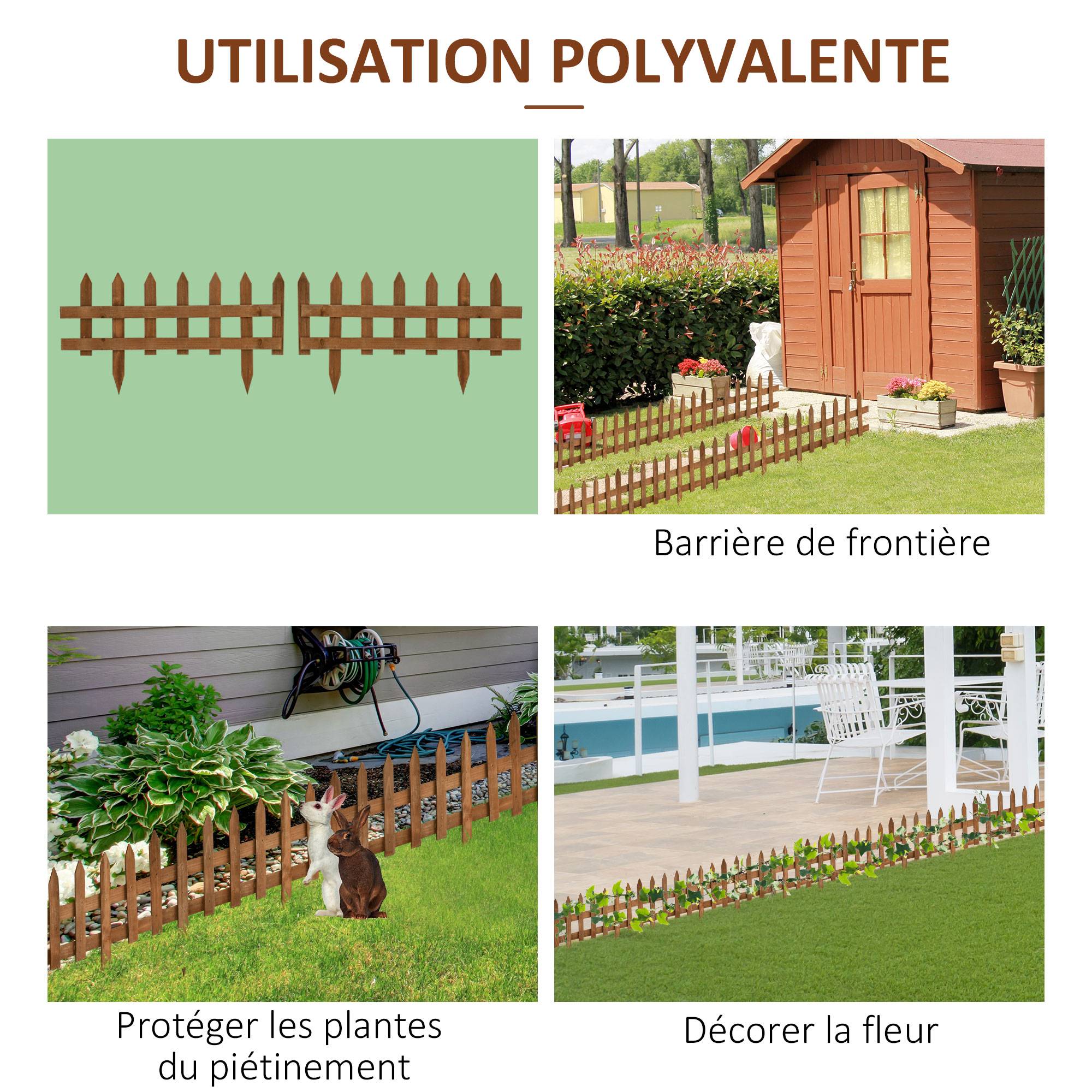 Outsunny - Bordures à planter 12 pcs - bordures de pelouse - barrières de jardin en bois de sapin pré-huilé - bordure dim. 60L x 34H cm - Outsunny - Imagen 5
