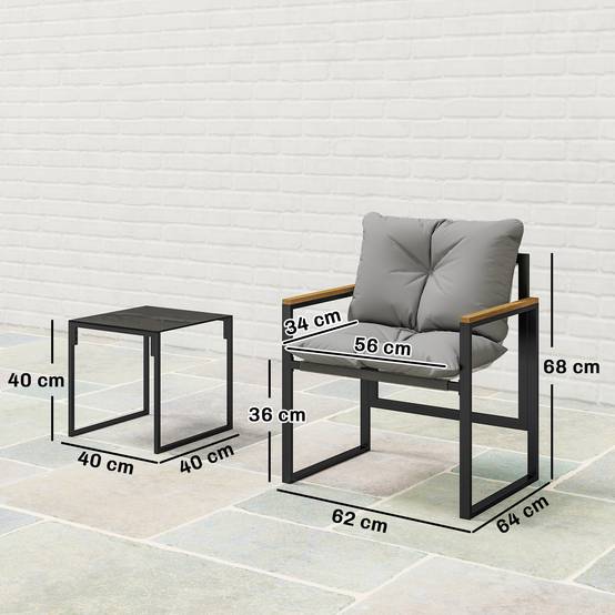 Sans Marque - Salon jardin 3 pièces 2 places 2 fauteuils 1 table basse verre trempé coussins gris - Image 5