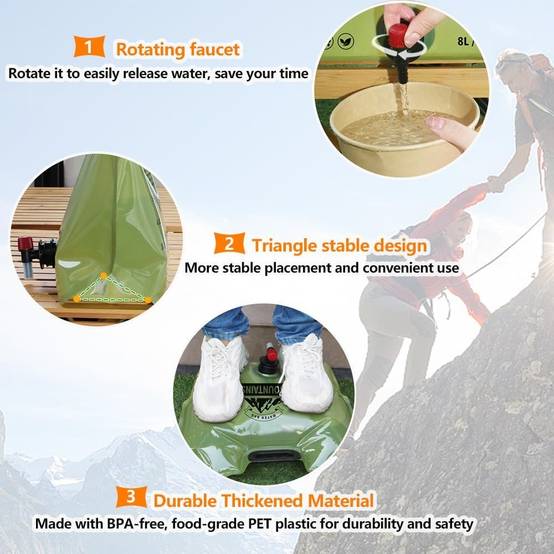 Réservoir d'eau pliable 8L avec robinet pour camping - Living123 - Image 3