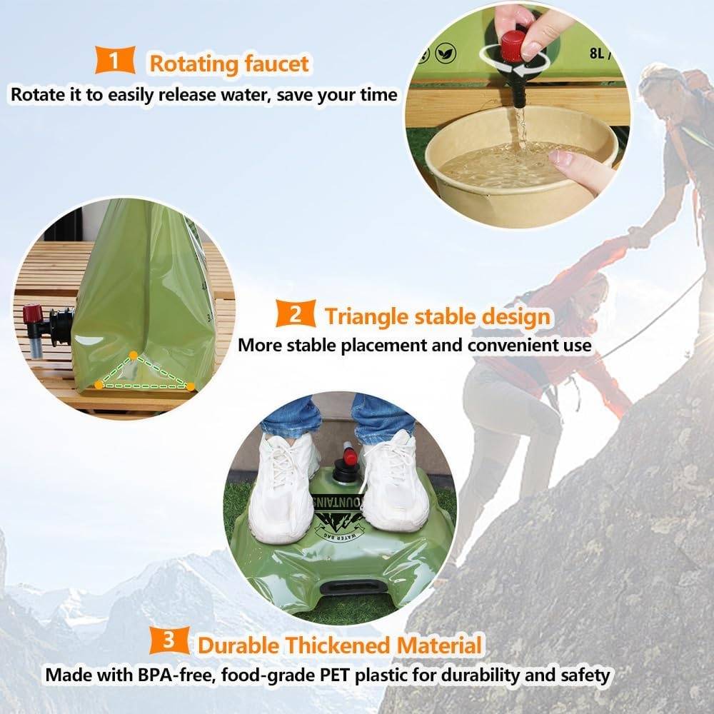 Réservoir d'eau pliable 8L avec robinet pour camping - Living123 - Image 3