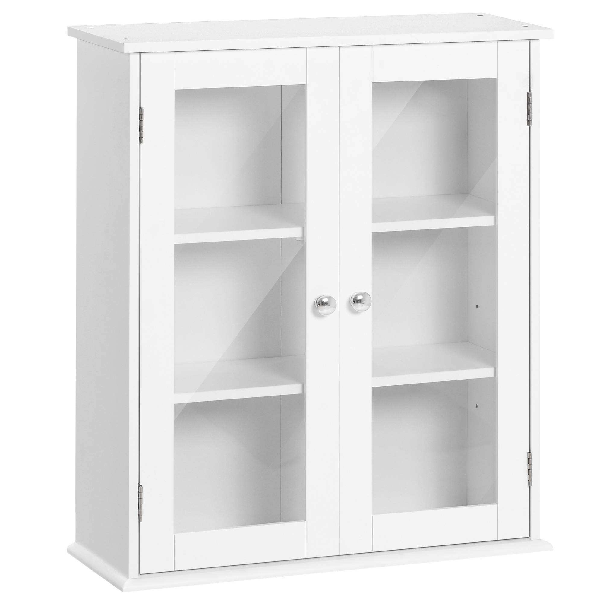 Sans Marque - Armoire murale salle bain 2 portes vitrées meuble suspendu multifonctionnel cuisine salon étagères intérieures étagère réglable 55x20x65 cm blanc - Image 2