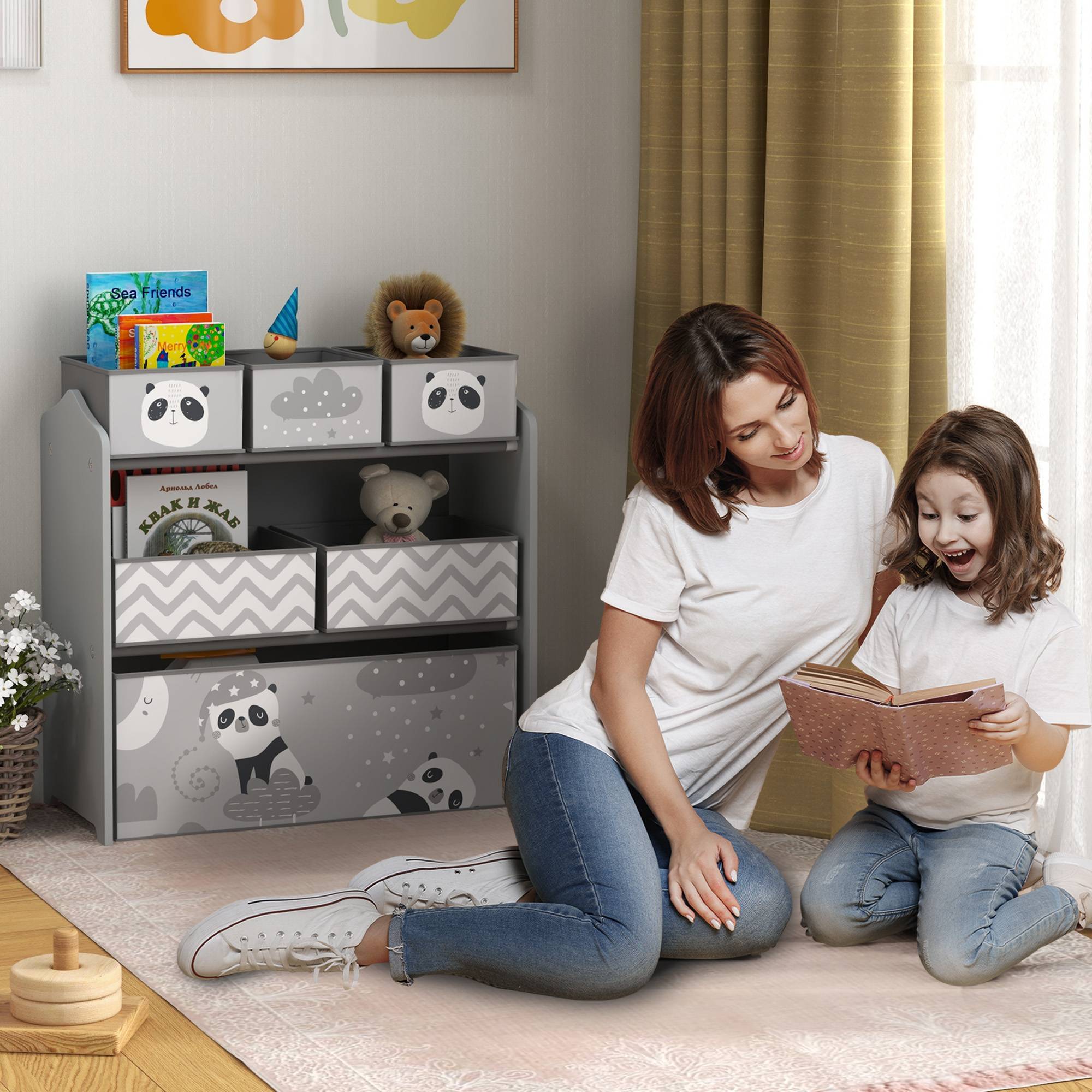 Rangement pour jouets d'enfants, étagère à jouets avec 6 bacs amovibles en tissu non tissé, 63 x 30 x 66 cm, gris - Image 4