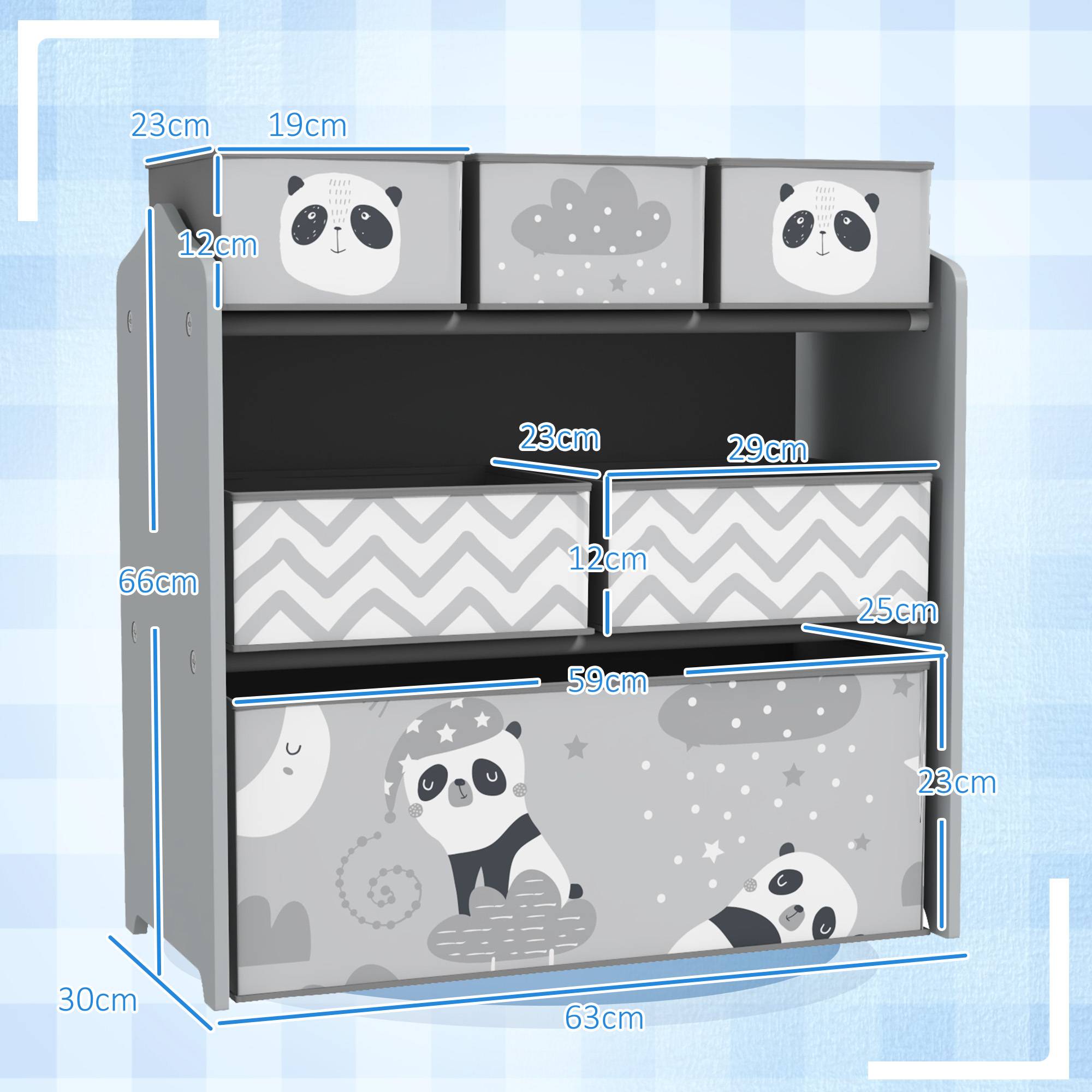Rangement pour jouets d'enfants, étagère à jouets avec 6 bacs amovibles en tissu non tissé, 63 x 30 x 66 cm, gris - Image 5