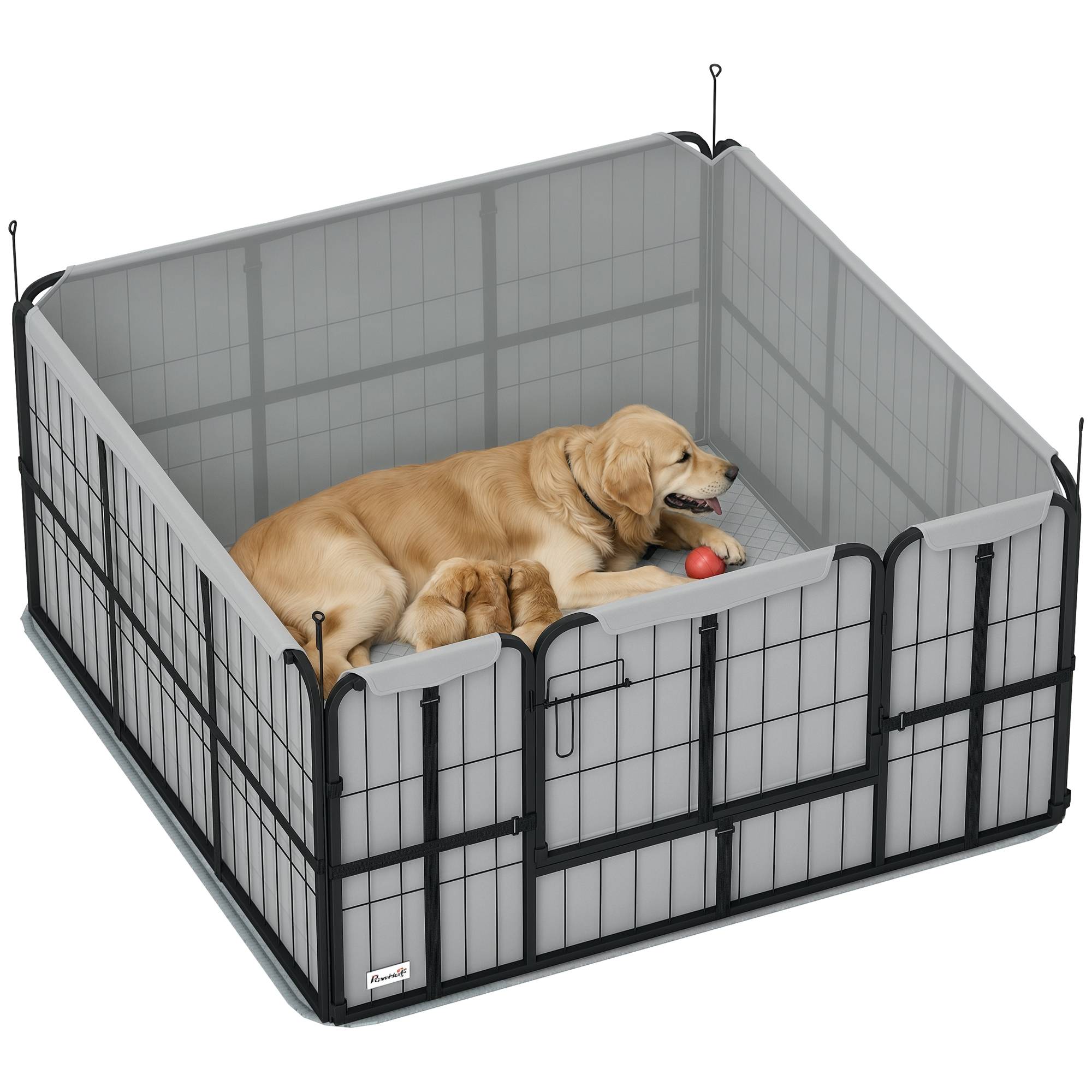 Parc de mise bas pour chien caisse de mise bas pour chiens avec porte tapis de propreté lavable 122 x 122 x 60 cm noir