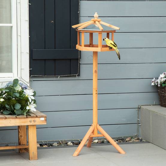 Sans Marque - Mangeoire Mangeoire pour oiseaux sauvages sur Pied nichoir a Plateau Station a Oiseau Abris à oiseaux Bois pour Exterieur 113 cm - Image 4