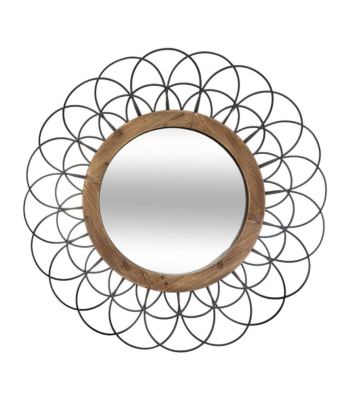 Miroir mural Fleur en Métal noir et Bois D 90 cm - Imagen 1