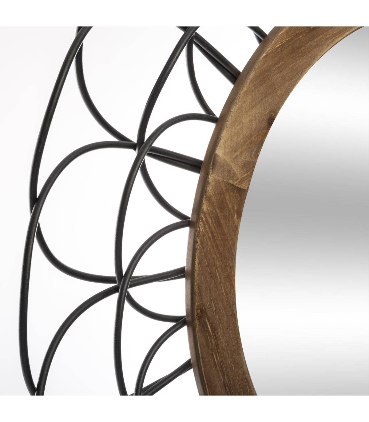 Miroir mural Fleur en Métal noir et Bois D 90 cm - Imagen 2